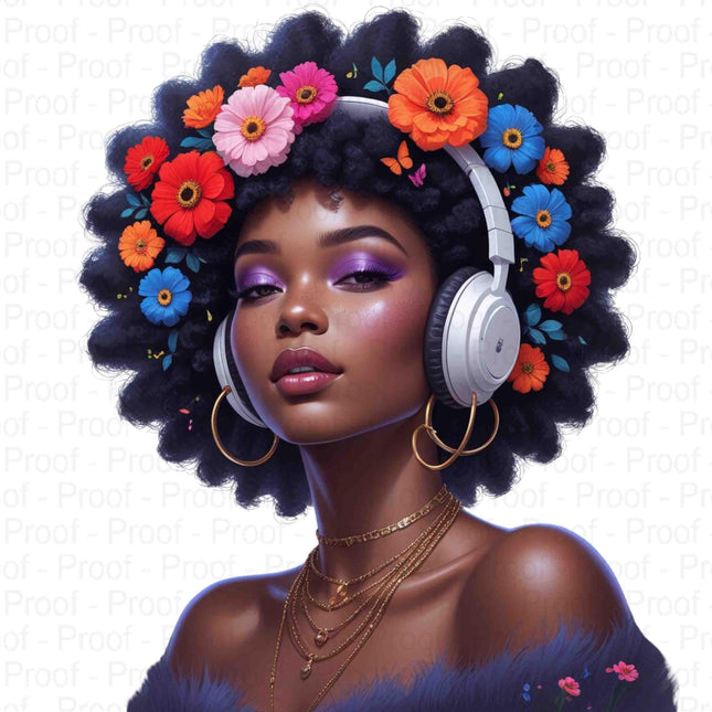 Afro Beauty Digital PNG Bundle of 4 | Vibrant Floral Headphones Portrait Digital File Style Junction – Custom Digital Designs & Apparel