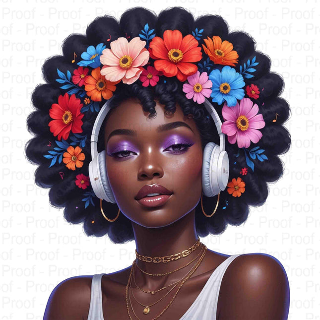 Afro Beauty Digital PNG Bundle of 4 | Vibrant Floral Headphones Portrait Digital File Style Junction – Custom Digital Designs & Apparel