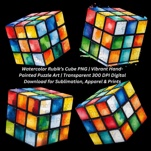 Watercolor Rubiks Cube PNG Bundle of 4 Vibrant Hand-Puzzle Digital File Style Junction – Custom Digital Designs & Apparel