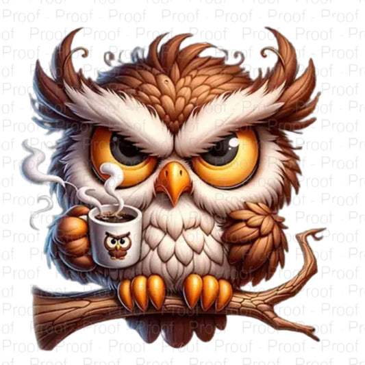 Grumpy Owl Coffee PNG | Funny Sleepy Owl Digital Download | Morning Coffee Lover Sublimation Design for Mugs & Shirts Digital File Style-Junction Custom Designs & Prints