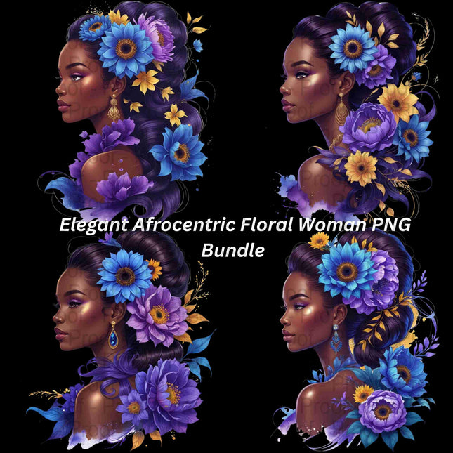 Elegant Afrocentric Floral Woman PNG Bundle of 4 Digital File Style Junction – Custom Digital Designs & Apparel