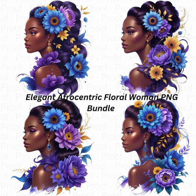 Elegant Afrocentric Floral Woman PNG Bundle of 4 Digital File Style Junction – Custom Digital Designs & Apparel