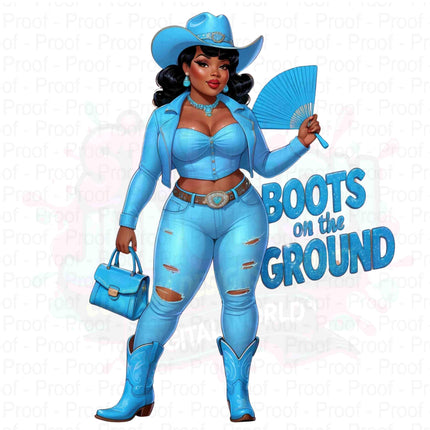 Light Blue Curvy Cowgirl Clipart "Boots on the Ground" by Style Junction Custom Digital Designs, exclusive creative artwork.