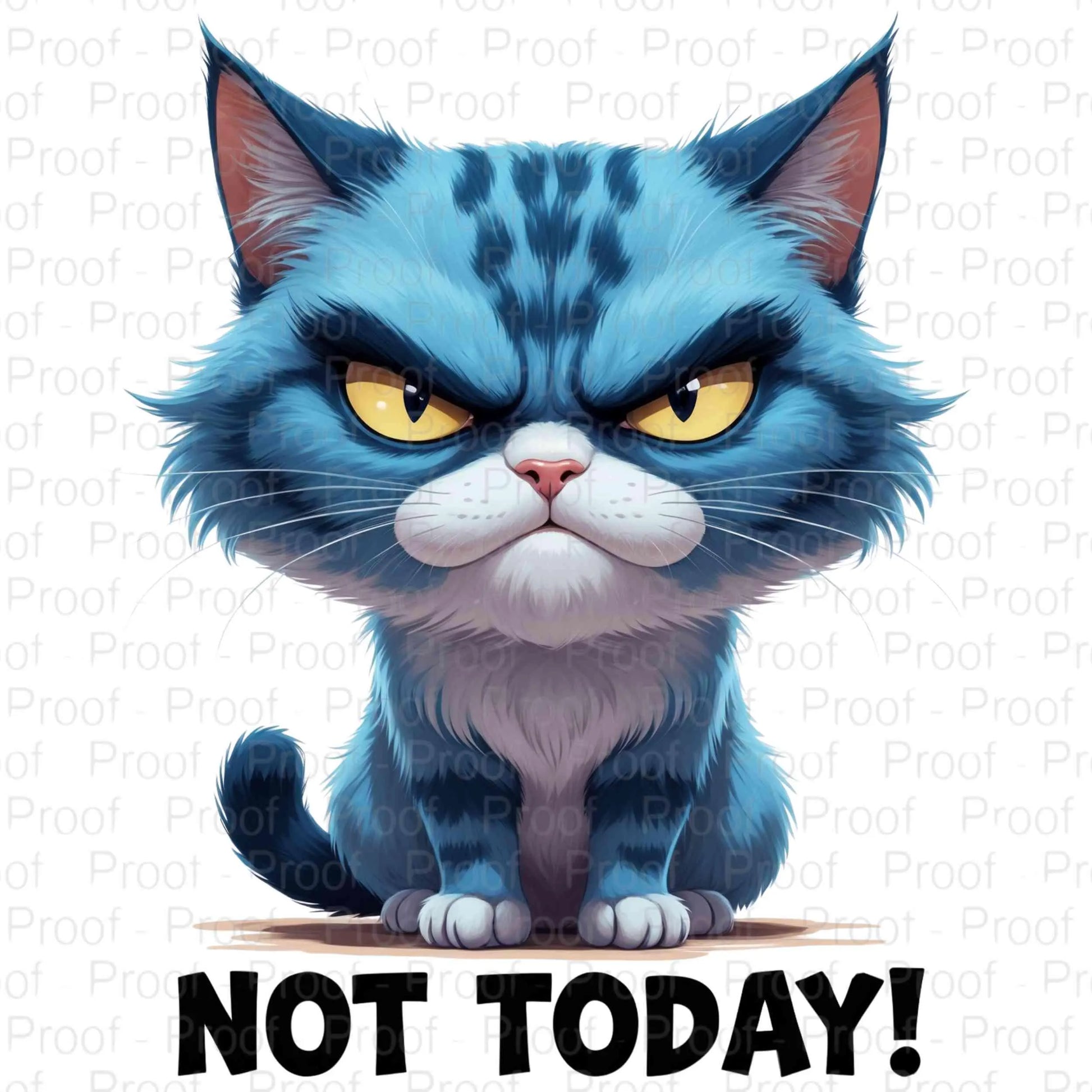 Grumpy Blue Cat Digital Art | Funny Not Today Cat Clipart | Cute Moody Cat Sublimation PNG | Angry Cat Meme Printable | Digital Download Digital File Style-Junction Custom Designs & Prints