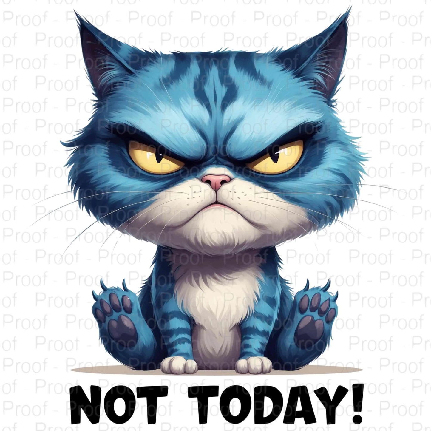 Grumpy Blue Cat Digital Art | Funny Not Today Cat Clipart | Cute Moody Cat Sublimation PNG | Angry Cat Meme Printable | Digital Download Digital File Style-Junction Custom Designs & Prints