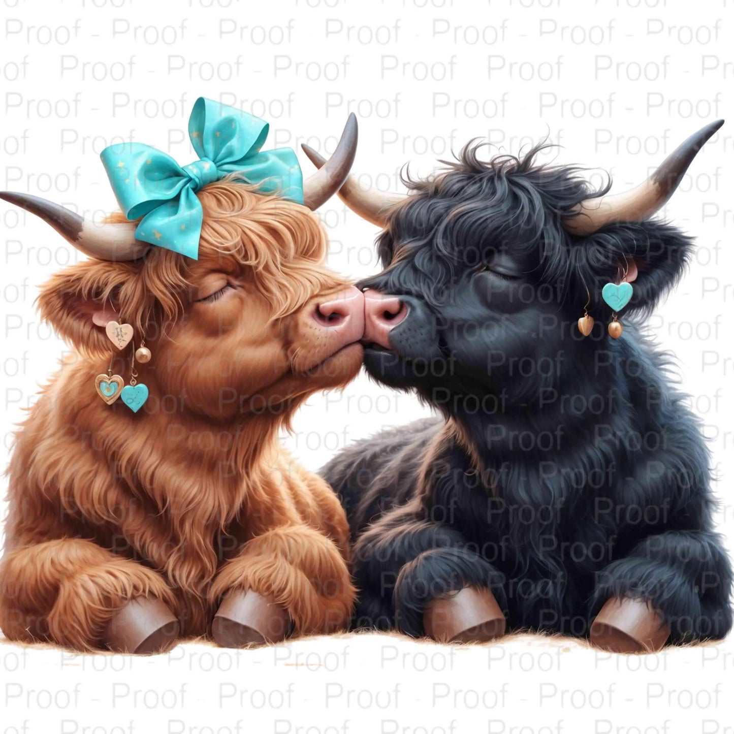 Highland Cow Love Digital Print | Cute Scottish Cows Kissing | Farmhouse Decor | Rustic Animal Art | PNG Instant Download Digital File Style-Junction Custom Designs & Prints