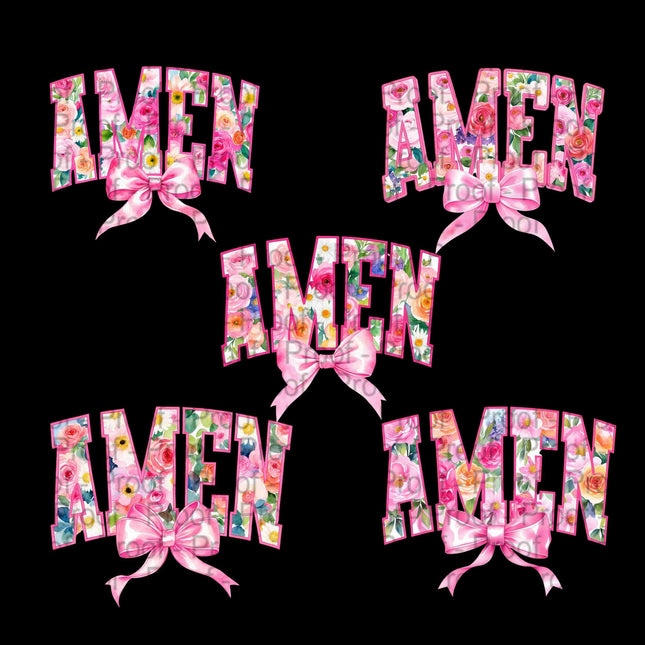 Floral "AMEN" Varsity Lettering with Pink Bow Bundle of 5 Digital File Style Junction – Custom Digital Designs & Apparel