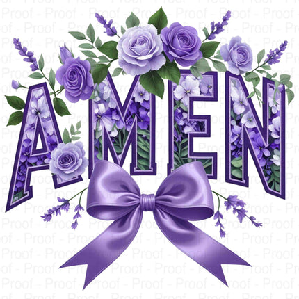 Purple AMEN PNG Bundle – 5 Floral Faith Varsity Word Art Designs Digital File Style-Junction Custom Designs & Prints