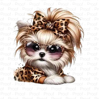 Leopard Print Puppy Digital Download | Cute Dog Clipart | 4-Glam Fashion Dog PNG | Trendy Pet Art | Instant Download Digital File Style-Junction Custom Designs & Prints