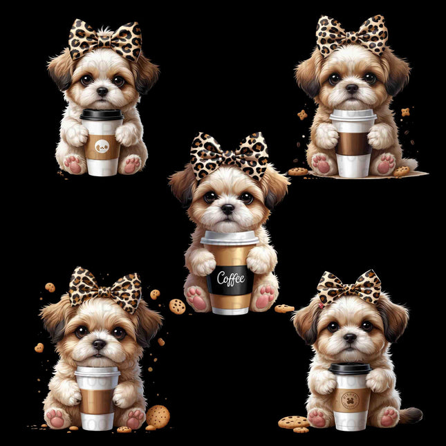 Leopard Bow Shih Tzu Coffee PNGs | Cute Puppy Clipart Bundle of 5 Digital File Style Junction – Custom Digital Designs & Apparel