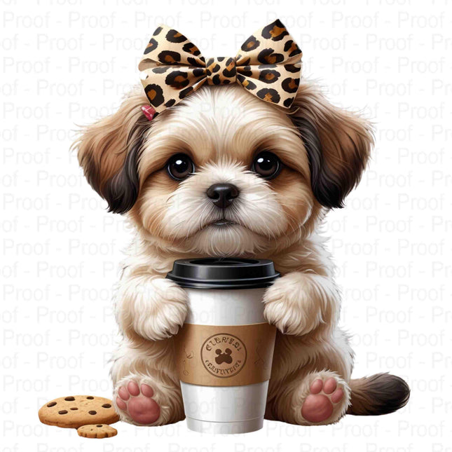 Leopard Bow Shih Tzu Coffee PNGs | Cute Puppy Clipart Bundle of 5 Digital File Style Junction – Custom Digital Designs & Apparel