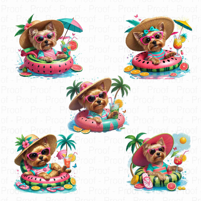 Adorable Summer Yorkie in Watermelon Float Transparent PNG Bundle of 5 Digital File Style Junction – Custom Digital Designs & Apparel