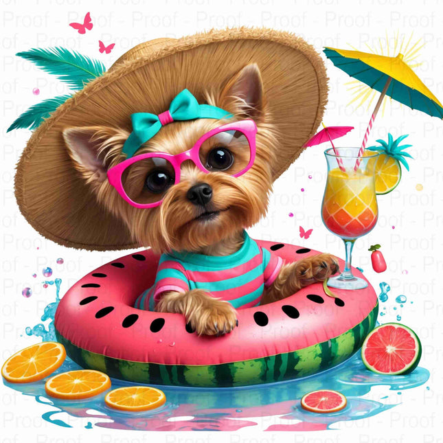 Adorable Summer Yorkie in Watermelon Float Transparent PNG Bundle of 5 Digital File Style Junction – Custom Digital Designs & Apparel