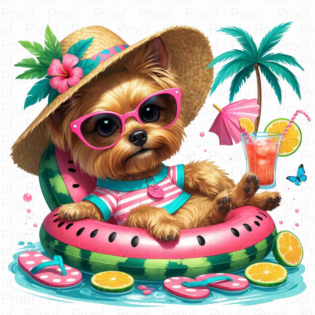 Adorable Summer Yorkie in Watermelon Float Transparent PNG Bundle of 5 Digital File Style Junction – Custom Digital Designs & Apparel