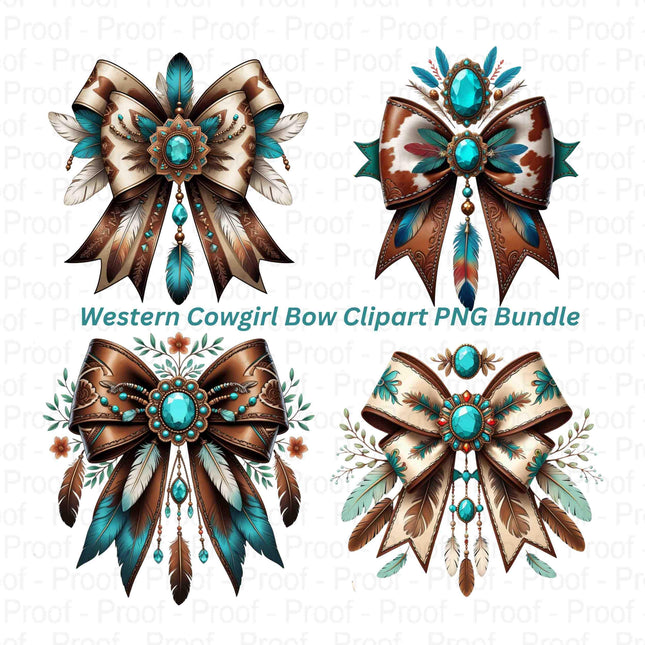 Western Cowgirl Bow Clipart PNG Bundle 4 High-Resolution Turquoise Feather Digital File Style Junction – Custom Digital Designs & Apparel