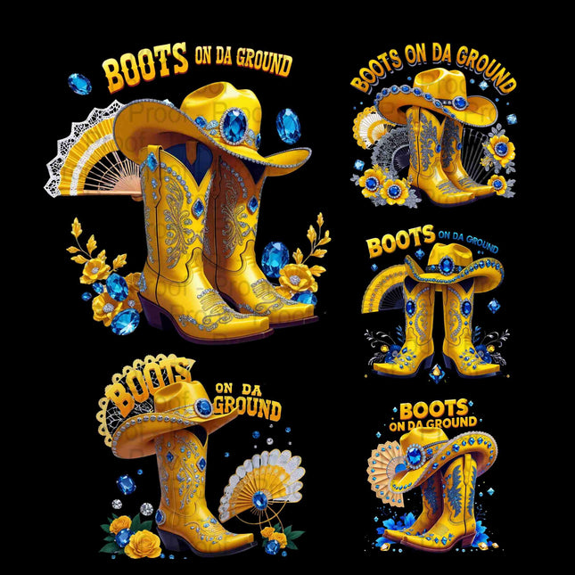 Yellow Cowgirl Boots Hat Fan Floral "Boots On Da Ground" PNG Bundle of 5 Digital File Style Junction – Custom Digital Designs & Apparel