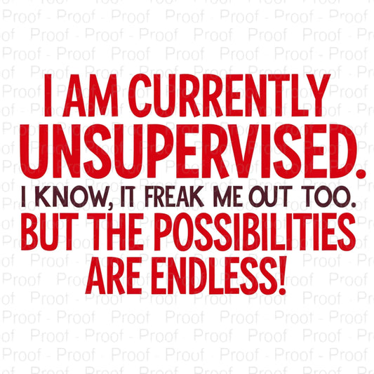 Funny Unsupervised PNG | Sarcastic Quote Digital Download | Typography Sublimation Design for T-Shirts, Mugs & More Digital File Style-Junction Custom Designs & Prints