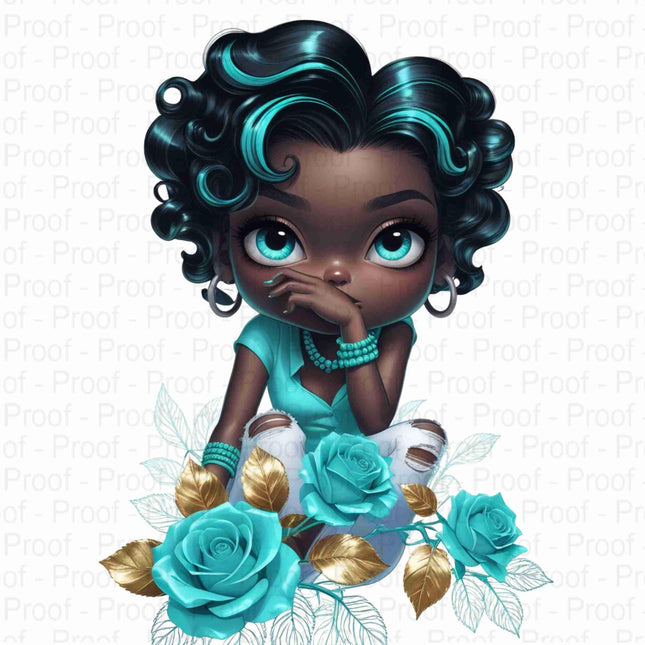 Stylish Black Girl Clipart Bundle of 5 with Turquoise Hair & Roses Digital File Style Junction – Custom Digital Designs & Apparel