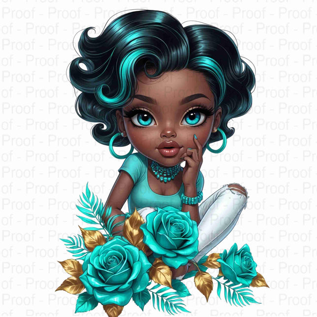 Stylish Black Girl Clipart Bundle of 5 with Turquoise Hair & Roses Digital File Style Junction – Custom Digital Designs & Apparel