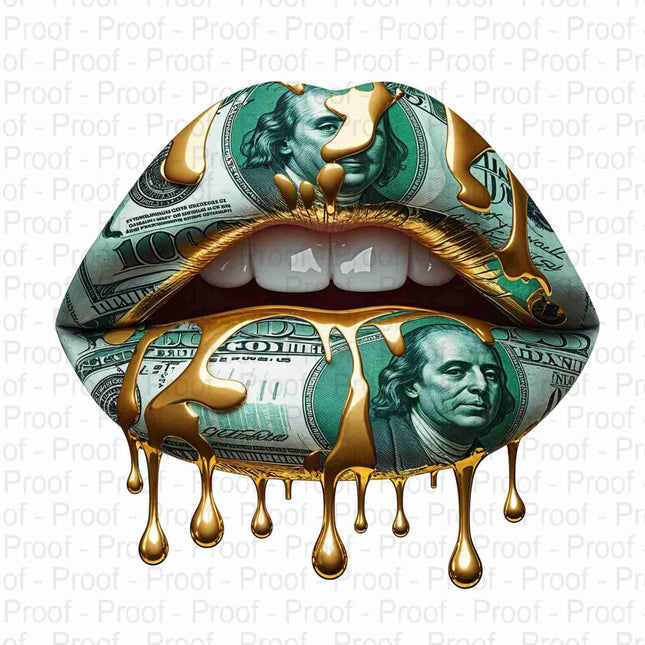 Money Lips PNG Bundle with gold drip and $100 bill design by Style Junction Custom Digital Designs, exclusive creative artwork.