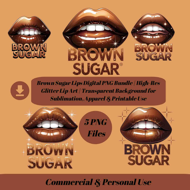 Brown Sugar Lips Digital PNG Bundle of 5 High-Res Glitter Lip Art Digital File Style Junction – Custom Digital Designs & Apparel