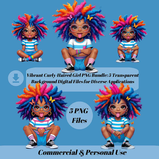 Vibrant Curly-Haired Girl PNG Bundle of 5 Digital File Style Junction – Custom Digital Designs & Apparel