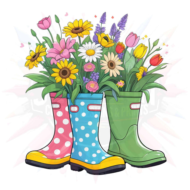Floral Rain Boot Clipart PNG Bundle of 5 Cute Spring Flowers Digital File Style Junction – Custom Digital Designs & Apparel