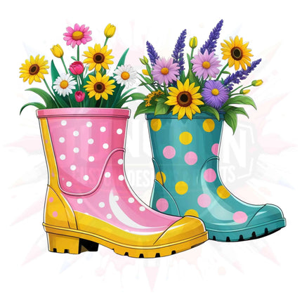 Floral Rain Boot PNGs – 5 Watercolor Spring Garden Clipart Files Digital File Style-Junction Custom Designs & Prints