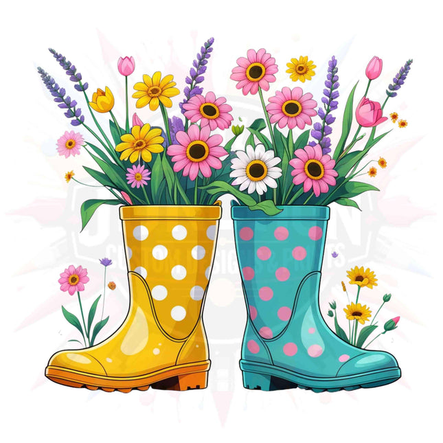Floral Rain Boot Clipart PNG Bundle of 5 Cute Spring Flowers Digital File Style Junction – Custom Digital Designs & Apparel