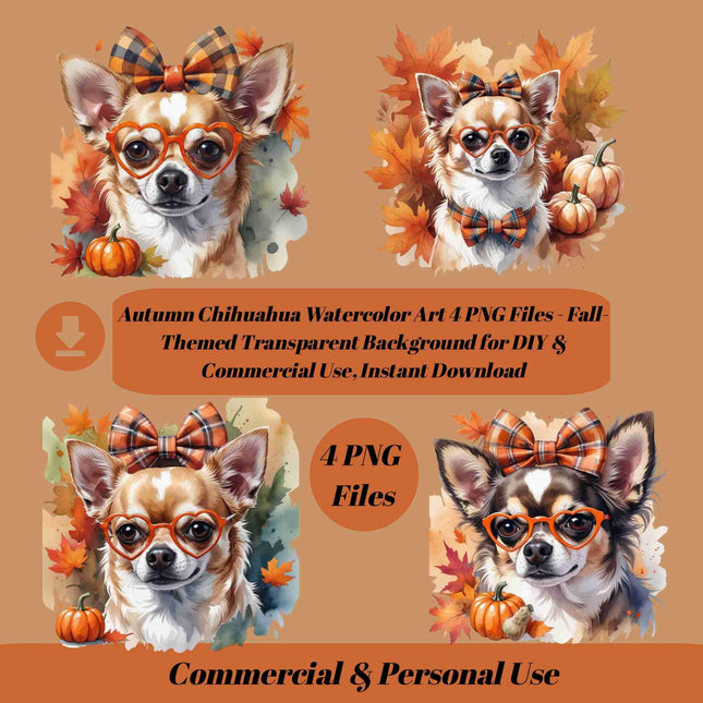 Autumn Chihuahua Watercolor Art 4 PNG Files Digital File Style Junction – Custom Digital Designs & Apparel