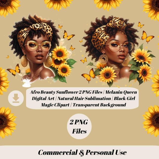 Afro Beauty Sunflower 2 PNG Files | Melanin Queen Digital Art Digital File Style Junction – Custom Digital Designs & Apparel