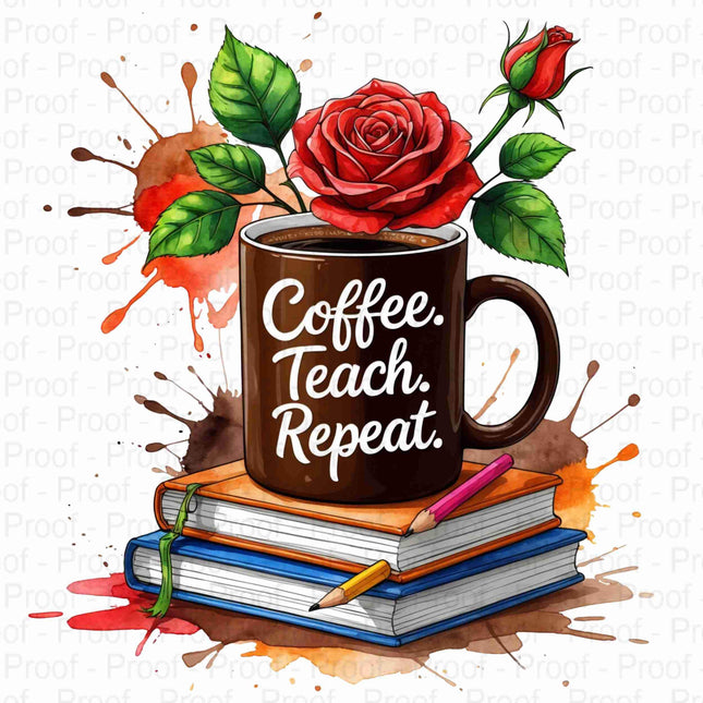 Coffee Teach Repeat Floral Teacher PNG Clipart Bundle of 5 Digital File Style Junction – Custom Digital Designs & Apparel