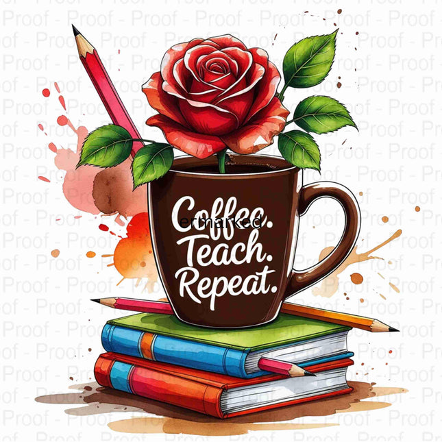 Coffee Teach Repeat Floral Teacher PNG Clipart Bundle of 5 Digital File Style Junction – Custom Digital Designs & Apparel