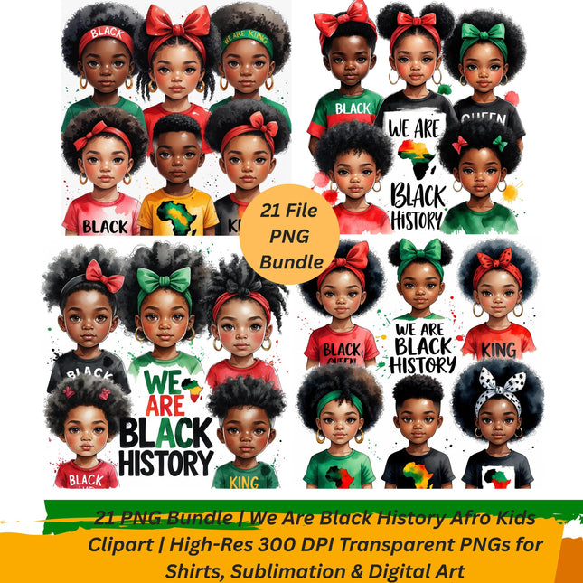 21 PNG Bundle | We Are Black History Afro Kids Clipart Digital File Style Junction – Custom Digital Designs & Apparel