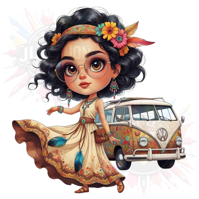 Boho Girl Clipart Bundle of 4 Set 3, Hippie Van PNG Digital File Style Junction – Custom Digital Designs & Apparel