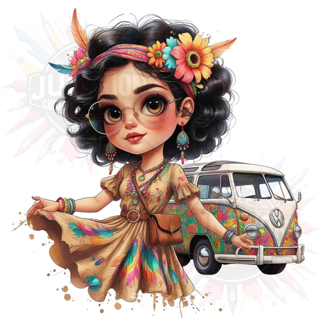 Boho Girl Clipart Bundle of 4 Set 3, Hippie Van PNG Digital File Style Junction – Custom Digital Designs & Apparel