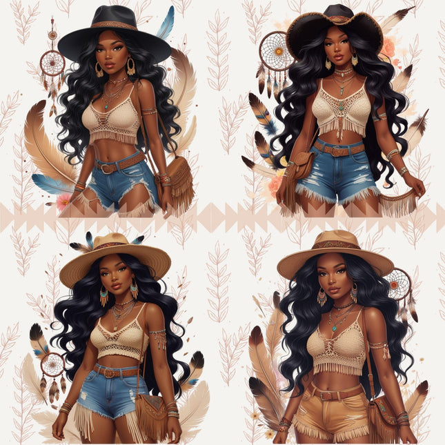 Boho Curvy Black Woman PNG Clipart Bundle of 4 Afrocentric Fashion Digital File Style Junction – Custom Digital Designs & Apparel