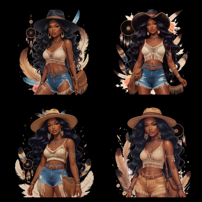 Boho Curvy Black Woman PNG Clipart Bundle of 4 Afrocentric Fashion Digital File Style Junction – Custom Digital Designs & Apparel