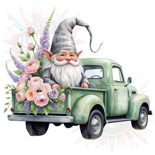 Whimsical Gnome Clipart Bundle of 4 Vintage Light Green Truck Digital File Style Junction – Custom Digital Designs & Apparel