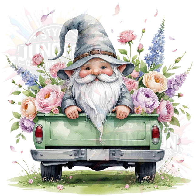 Whimsical Gnome Clipart Bundle of 4 Vintage Light Green Truck Digital File Style Junction – Custom Digital Designs & Apparel