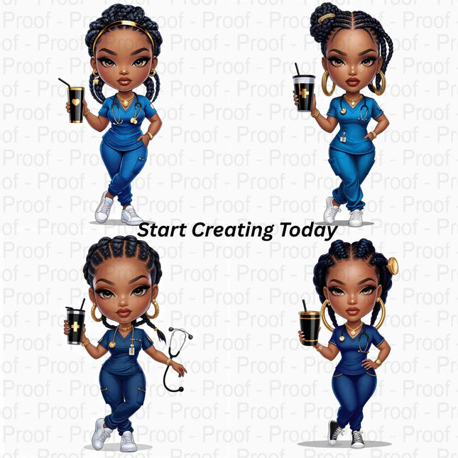 Classic Blue Scrubs Black Nurses PNG Bundle of 8 Digital File Style Junction – Custom Digital Designs & Apparel
