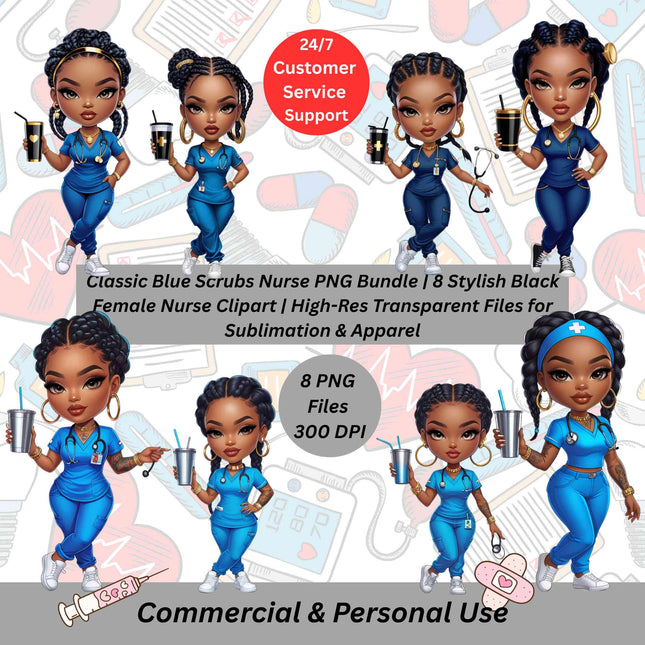 Classic Blue Scrubs Black Nurses PNG Bundle of 8 Digital File Style Junction – Custom Digital Designs & Apparel