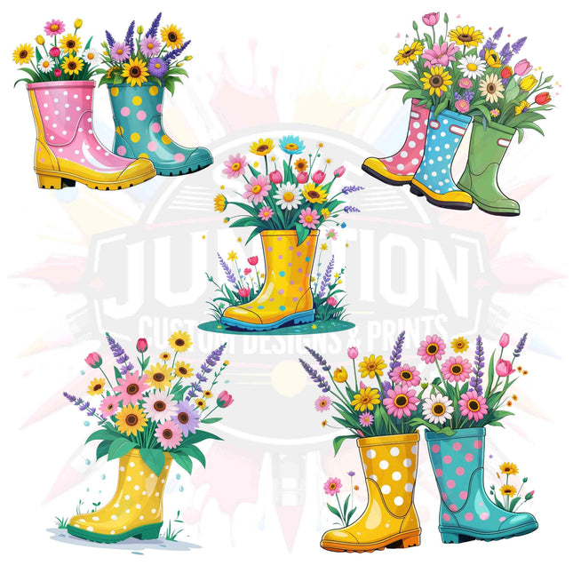 Floral Rain Boot Clipart PNG Bundle of 5 Cute Spring Flowers Digital File Style Junction – Custom Digital Designs & Apparel