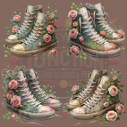 Vintage Floral Boho Grunge Floral Sneaker PNG Bundle 4 Cottagecore Rose Converse Clipart Files for Sublimation on Shirts, Totes, Mugs Etsy