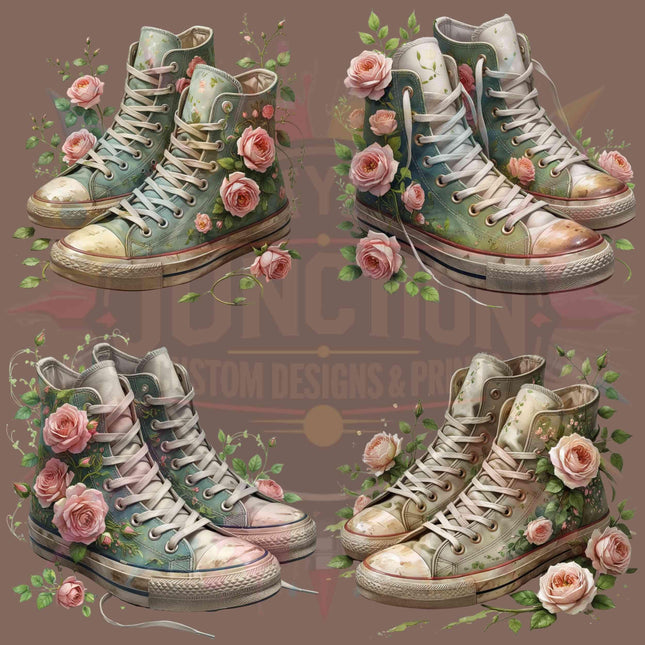 Vintage Floral Boho Grunge Floral Sneaker PNG Bundle 4 Cottagecore Rose Converse Clipart Files for Sublimation on Shirts, Totes, Mugs Etsy