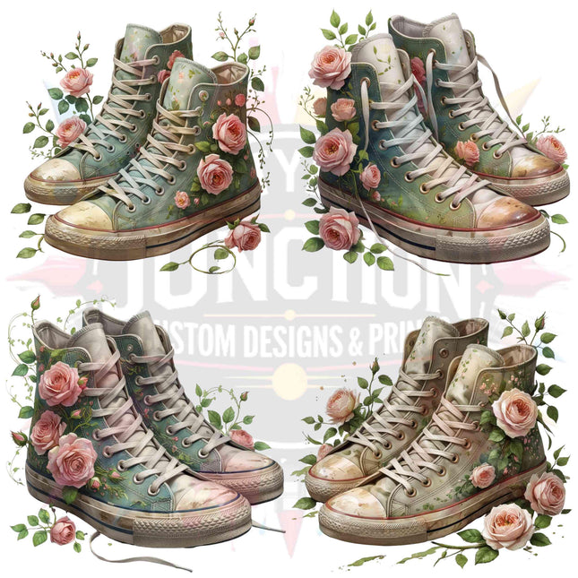 Vintage Floral Boho Grunge Floral Sneaker PNG Bundle 4 Cottagecore Rose Converse Clipart Files for Sublimation on Shirts, Totes, Mugs Etsy