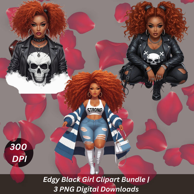 Edgy Black Curvy Girl Clipart Bundle of 3 PNG Digital Files Digital File Style Junction – Custom Digital Designs & Apparel
