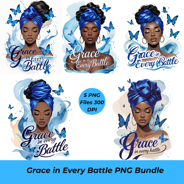 Grace in Every Battle PNG Bundle of 5 Blue Awareness Digital File Style Junction – Custom Digital Designs & Apparel