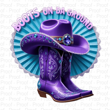 Purple Cowgirl PNG Bundle – Floral “Boots On Da Ground” Set of 5 Digital File Style-Junction Custom Designs & Prints