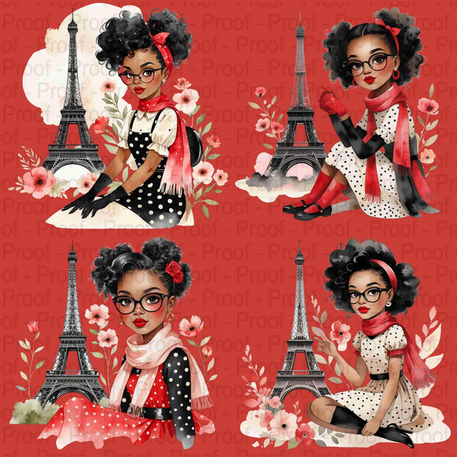 Paris Afro Girl Clipart Bundle of 4 Chic Black Girl PNGs with Eiffel Tower Digital File Style Junction – Custom Digital Designs & Apparel
